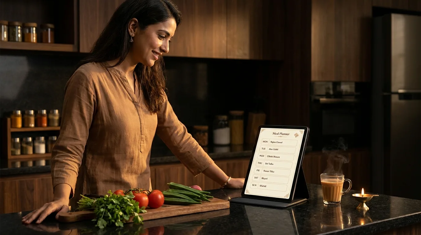 Tablet par poore hafte ka meal plan — Rajma Chawal, Aloo Gobhi