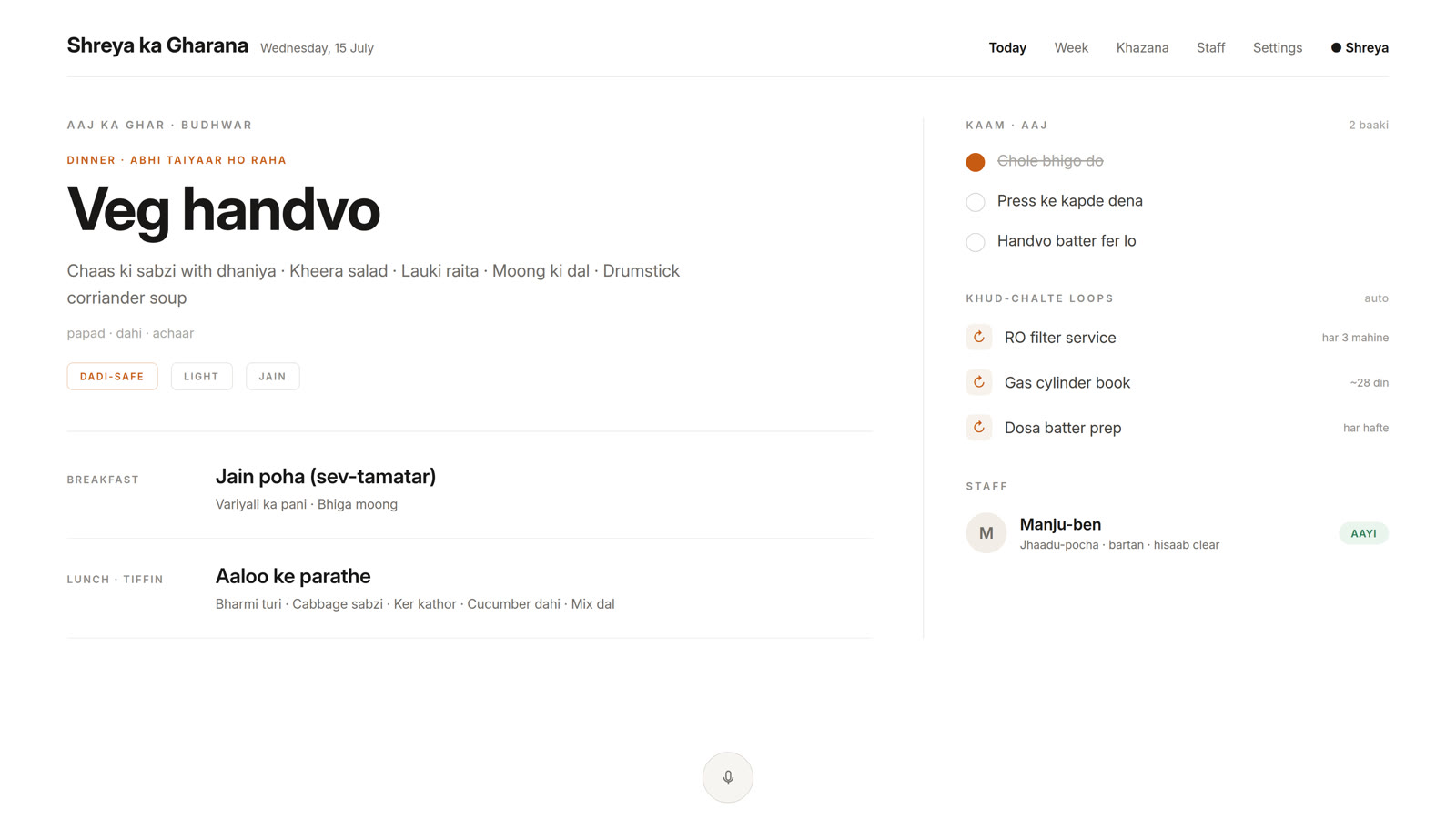Mama Mate today view — meals, self-running loops and staff in one place